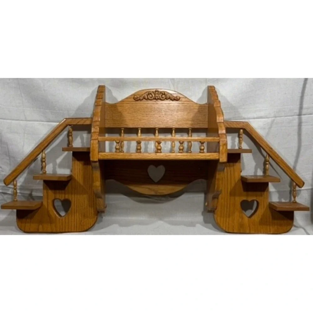 George Hacker Handcrafted Oak Wood Wall Shelf Heart Cutout Spindle 34x17x7.5